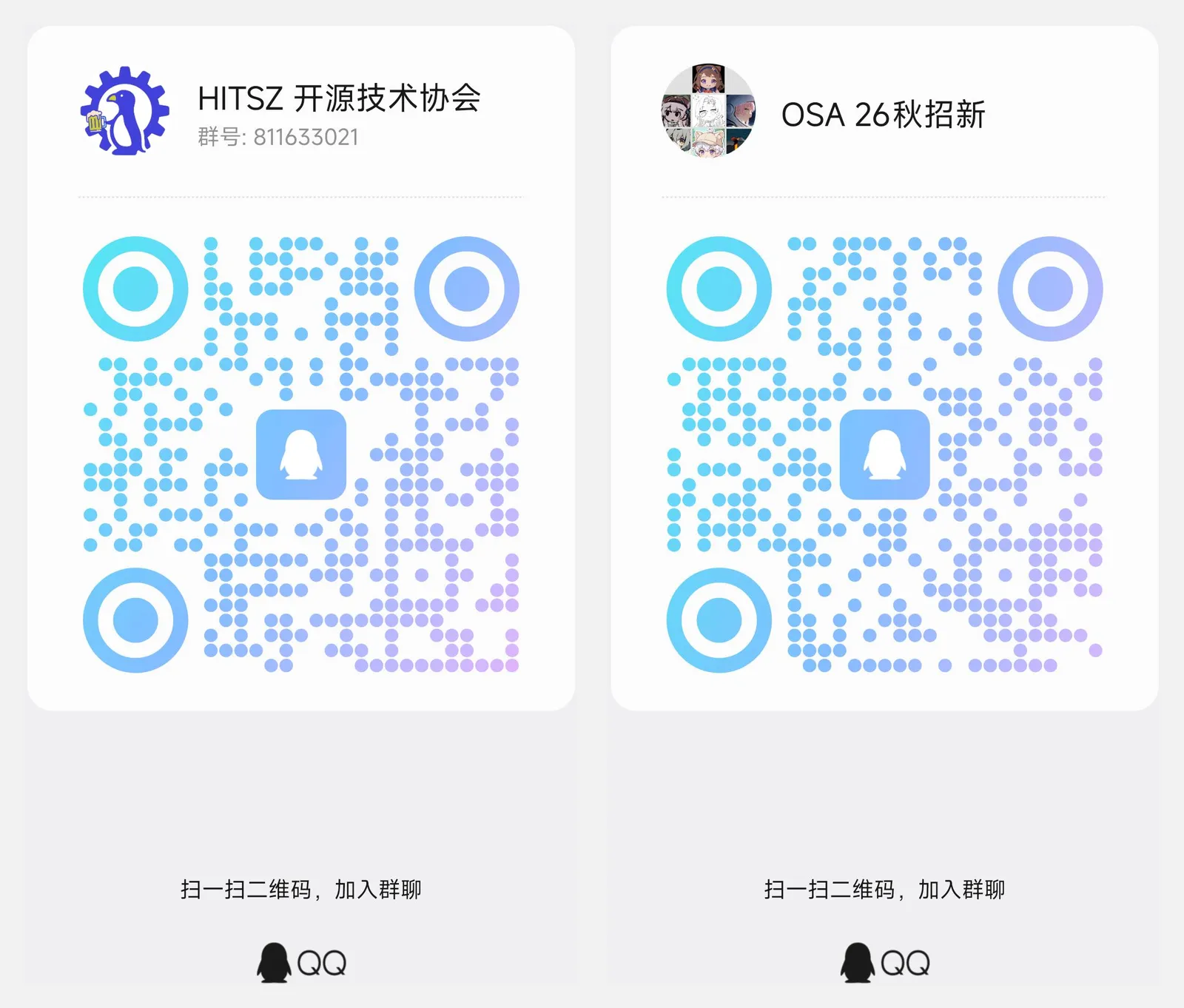 QQ 群二维码:左为讨论大群,右为招新群